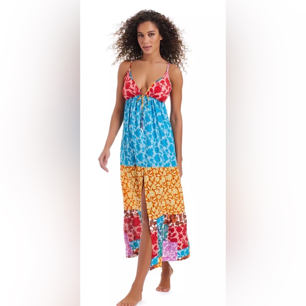 Bar III Beachside Boheme ColorBlock Floral Tiered Maxi Dress Cover-Up XL